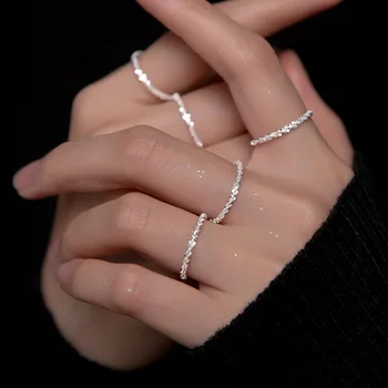 Šumivé Prstene Pre Ženy, Dievča, Minimalistický 925 Sterling Silver Osobnosti svieti krúžok Bijoux Svadobné Prst Krúžky Jemné Šperky