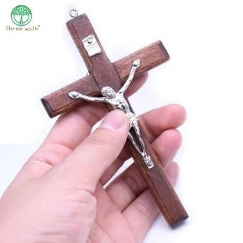 9*12 cm Vintage Krista Katolíckej Hnedé Drevo Ježiš Kríž Prívesok Charms pre Šperky DIY Čo Ježiš Príslušenstvo
