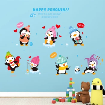Cartoon šťastný penguin DIY stenu, nálepky, obývacej izby, spálne dekorácie moderného umenia nástenné samolepky na stenu pre deti izbách
