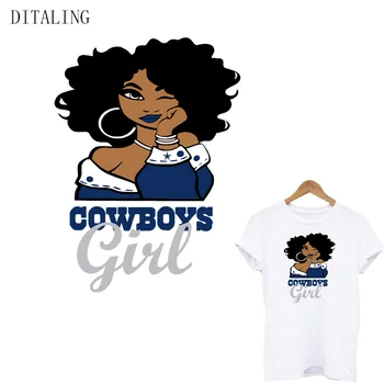 Cowboys Dievča Škvrny Na Oblečení DIY T-Shirt Obtlačky Tepelnej Nálepky Na Oblečenie, Módne Čierne Ženy Žehlička Na Prevody Appliqued