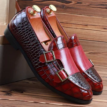 MAEDEF Luxusné Šaty Topánky Pánske Klasické Krokodíla Vzor Kožené Topánky Mních Pracky Popruhu Ukázal Prst Strany Mokasíny Topánky pre Mužov