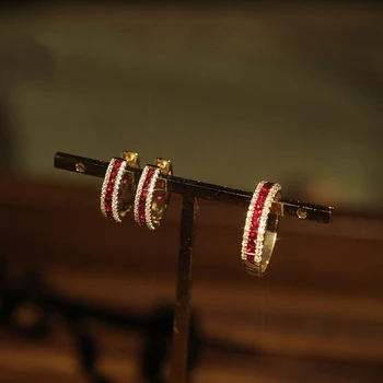 Originálny dizajn striebrom vykladané ruby otvoriť krúžok nádherné náušnice pre ženy svetlo luxusné sladké šperky súpravy doplnky strany