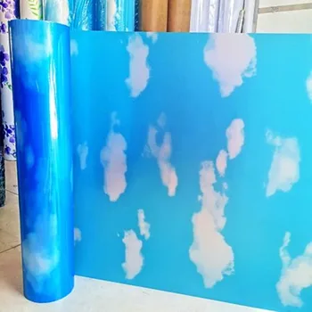 Samolepiace Priehľadné Okno Film Blue Sky Biele Oblaky Posuvné Dvere, Kúpeľňa Obývacia Izba Sklo Samolepky, Dekorácie