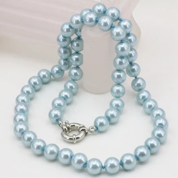 Svetlo Modrej 8mm Shell Okrúhle Korálky Simulované-perlový Náhrdelník Módne Ženy Vyhlásenie Clavicle Reťazca Choker Šperky 18-palcové B3217